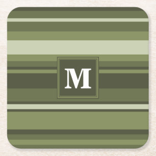 Dessous-de-verre Carré En Papier Monogramme rayures vert olive