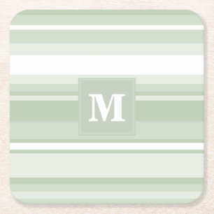 Dessous-de-verre Carré En Papier Monogramme rayures vert pâle