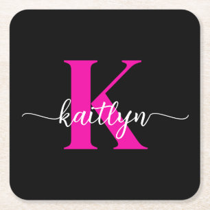 Dessous-de-verre Carré En Papier Monogramme rose chaud noir
