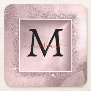 Dessous-de-verre Carré En Papier Monogramme rose Parties scintillant or