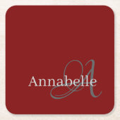 Dessous-de-verre Carré En Papier Monogramme rouge minimal et simple et nom (Devant)