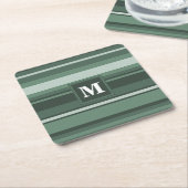 Dessous-de-verre Carré En Papier Monogramme sauge bandes vertes (Incliné)