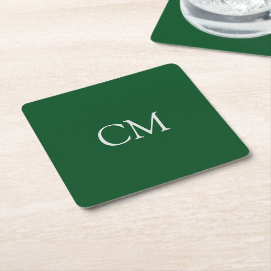 Dessous-de-verre Carré En Papier monogramme simple vert foncé (Incliné)