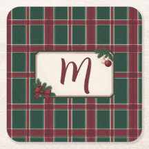 Monogramme Tartan Bordeaux Vert de Noël Héritage