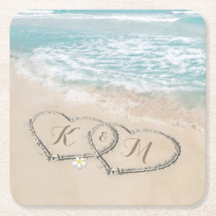 Dessous-de-verre Carré En Papier Monogramme Tropical Beach Heart