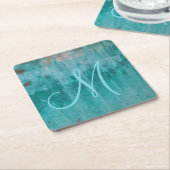 Dessous-de-verre Carré En Papier Monogramme turquoise (Incliné)