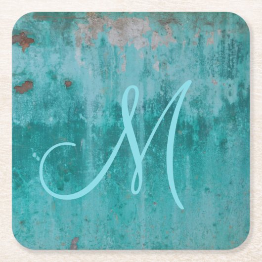 Dessous-de-verre Carré En Papier Monogramme turquoise (Devant)