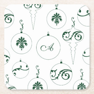Dessous-de-verre Carré En Papier Monogramme vert Bauble ornements de Noël Motif
