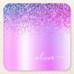 Dessous-de-verre Carré En Papier Monogramme violet Parties scintillant Étincelante<br><div class="desc">Purple Faux Foil Parties scintillant d'étincelle métallique broyée Monogramme de métal brossé Nom Dessous de verre de papier. Cela fait le cadeau parfait de remise de diplômes,  anniversaire,  mariage,  douche nuptiale,  anniversaire,  baby shower ou bachelorette pour quelqu'un qui aime le luxe glam et les styles chic.</div>