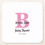 Dessous-de-verre Carré En Papier Monogrammes Baby shower rose blanc mignon simple<br><div class="desc">Conçu avec des modèles texte pour l'initiale monogrammée et le nom que vous pouvez customiser! Idéal pour une fête de baby shower mais vous pouvez modifier le texte pour convenir à un autre événement aussi!</div>