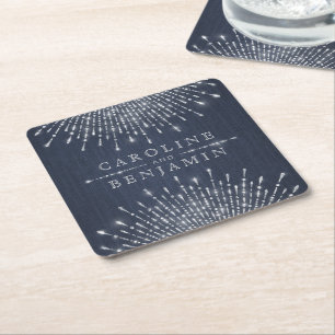 Dessous-de-verre Carré En Papier Monographie de mariage vintage en argent glam part