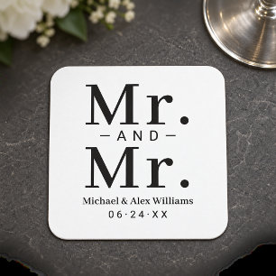 Dessous-de-verre Carré En Papier Monsieur et Monsieur Mariage Noir et Blanc