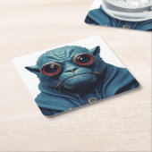 Dessous-de-verre Carré En Papier Monstre bleu (Incliné)