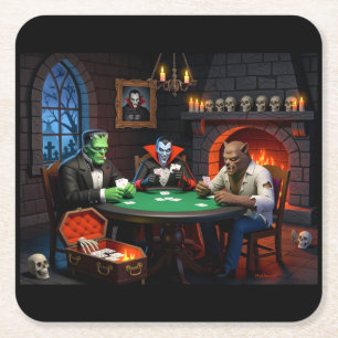 Dessous-de-verre Carré En Papier Monstre de Poker Montagnes Russes Halloween