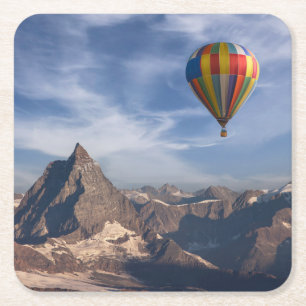 Dessous-de-verre Carré En Papier Montagnes Balloon à air chaud Matterhorn Alpes s