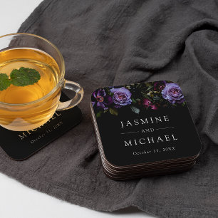 Dessous-de-verre Carré En Papier Moody Gothic Purple Floral Mariage