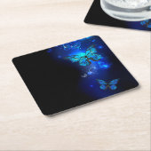 Dessous-de-verre Carré En Papier Morpho Butterfly in the Dark Background (Incliné)