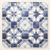 Dessous-de-verre Carré En Papier Mosaic Marocain Carrelage Motif#2 Bleu Blanc ID107 (Devant)