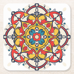 Dessous-de-verre Carré En Papier mosaïque jaune rouge
