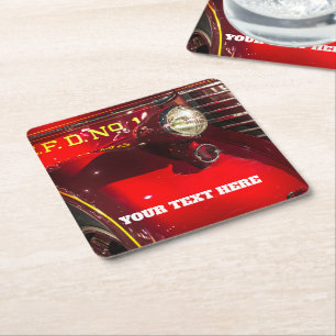 Dessous-de-verre Carré En Papier Moteur de feu rouge Vintage