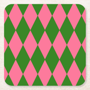 Dessous-de-verre Carré En Papier Motif à carreaux Harlequin vert rose