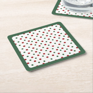 Dessous-de-verre Carré En Papier Motif à points rétro rouge et vert pour les fêtes