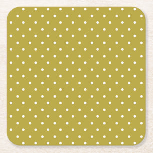 Dessous-de-verre Carré En Papier Motif à pois blancs sur fond jaune moutarde