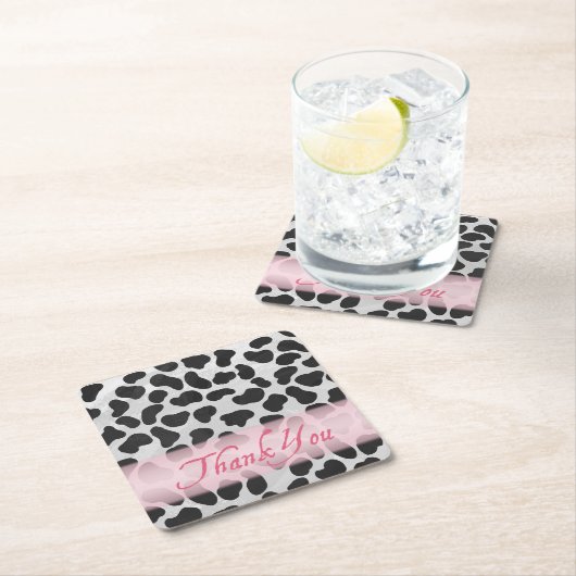 Dessous-de-verre Carré En Papier Motif à taches dalmate Merci rose (En situation)