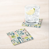 Dessous-de-verre Carré En Papier Motif Abstrait moderne rétro du milieu du siècle (En situation)