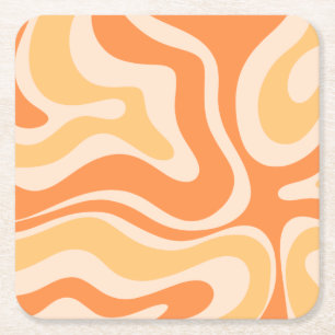 Dessous-de-verre Carré En Papier Motif Abstrait Retro Liquid Swirl dans Soft Orange