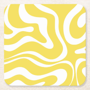 Dessous-de-verre Carré En Papier Motif Abstrait Retro Liquid Swirl en jaune