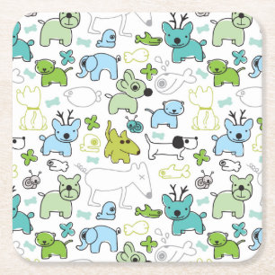 Dessous-de-verre Carré En Papier motif animal d'arrière - plan d'enfants