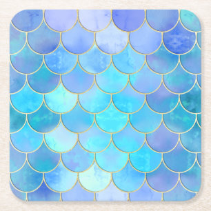 Dessous-de-verre Carré En Papier Motif Aqua Pearlescent & Gold Mermaid