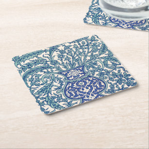 Dessous-de-verre Carré En Papier Motif arabe Floral Orné Bleu