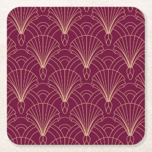 Dessous-de-verre Carré En Papier Motif Art Déco avec éventails géométriques dorés