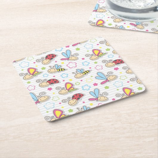 Dessous-de-verre Carré En Papier motif avec des insectes (Incliné)