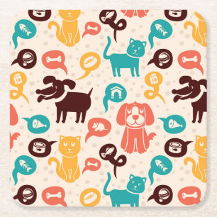 Dessous-de-verre Carré En Papier Motif avec les chats et les chiens drôles
