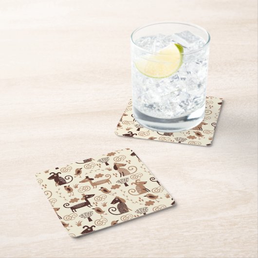 Dessous-de-verre Carré En Papier motif avec les chiens mignons (En situation)