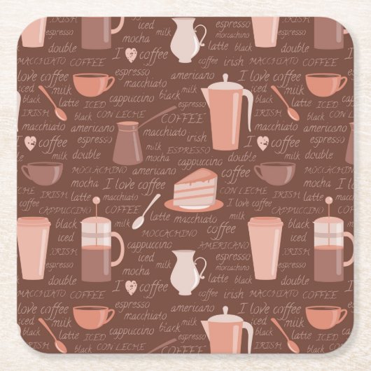 Dessous-de-verre Carré En Papier Motif avec les éléments relatifs de café (Devant)