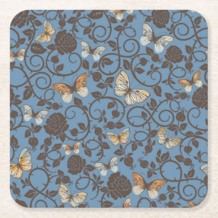 Dessous-de-verre Carré En Papier motif avec les roses et le papillon