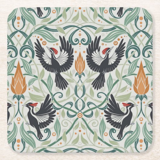 Dessous-de-verre Carré En Papier Motif avec pic-blanc à bec ivoire (Devant)