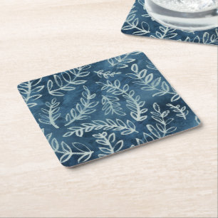 Dessous-de-verre Carré En Papier Motif Blue Indigo Feuille Twigs