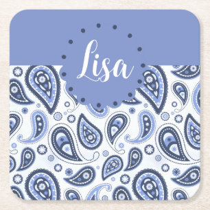 Dessous-de-verre Carré En Papier Motif Blue Paisley
