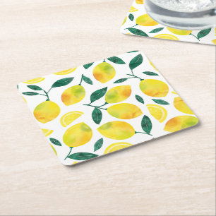 Dessous-de-verre Carré En Papier Motif citron jaune aquarelle