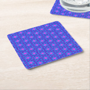 Dessous-de-verre Carré En Papier Motif coloré bleu vif et rose chaud