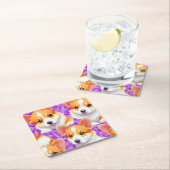Dessous-de-verre Carré En Papier Motif Corgi (En situation)