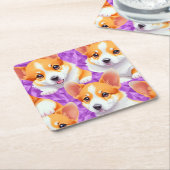 Dessous-de-verre Carré En Papier Motif Corgi (Incliné)