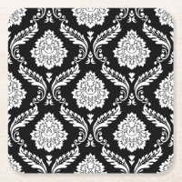 Motif Damassé Rococo Blanc sur Fond Noir