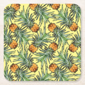 Dessous-de-verre Carré En Papier Motif d'ananas tropical sur jaune (Devant)