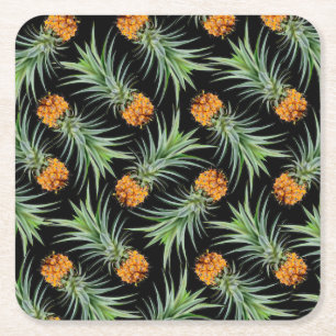 Dessous-de-verre Carré En Papier Motif d'ananas tropical sur noir